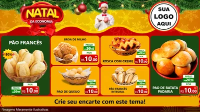 Modelo de TV para TV Horizontal com o tema Natal da Economia para Padaria