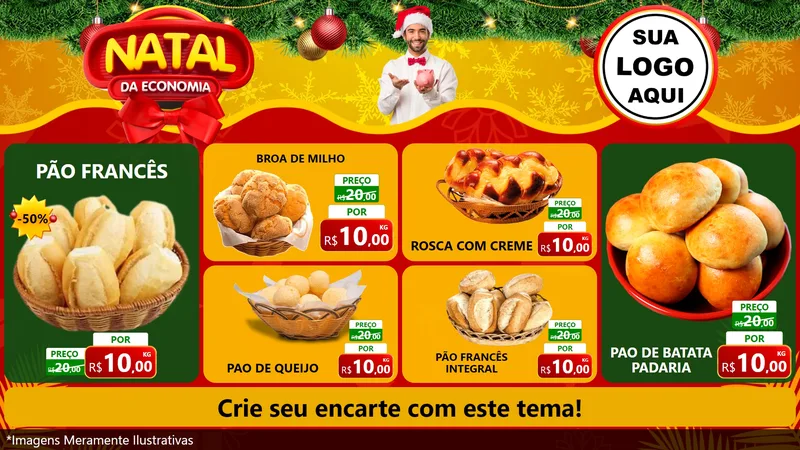 Modelo de TV para TV Horizontal com o tema Natal da Economia para Padaria