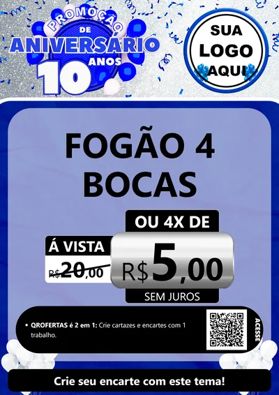 Modelo de Cartaz para Cartaz A4 Vertical com o tema Promoção de Aniversário - 10 Anos para Móveis e Eletro