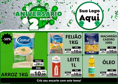 Modelo de Encarte para Encarte A4 Horizontal com o tema Promoção de Aniversário - 2 Anos para Supermercado