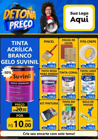 Modelo de Encarte para Encarte A4 Vertical com o tema Detona Preços para Tintas e Ferramentas