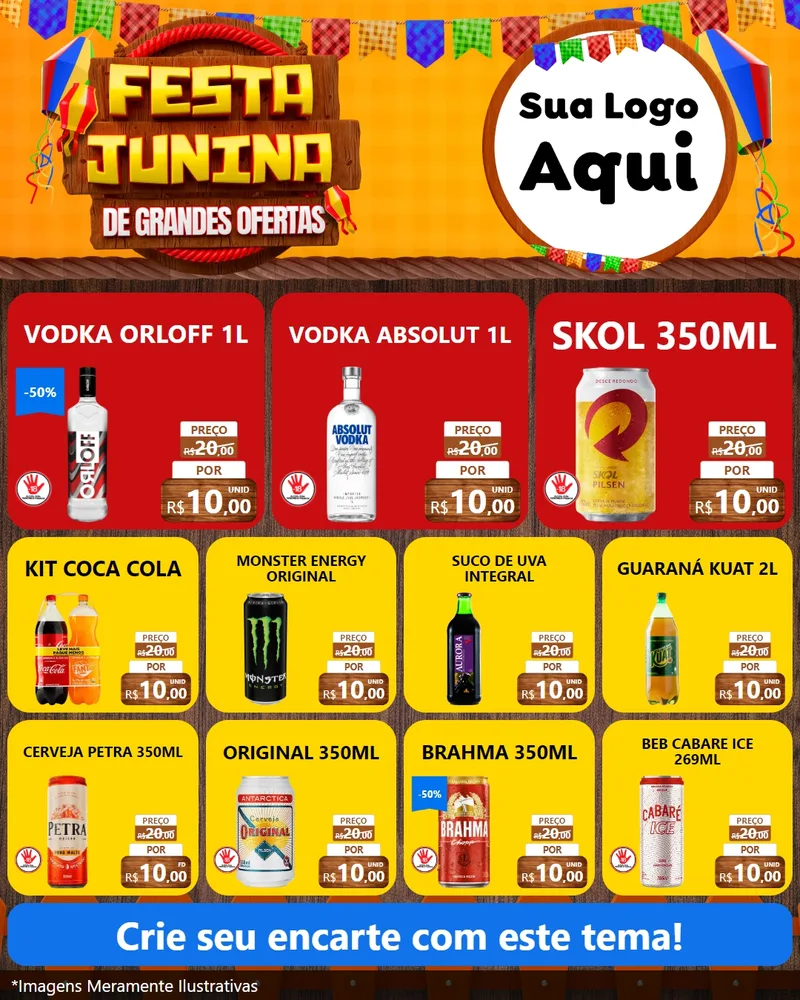 Modelo de Rede Social para Feed Instagram com o tema Festa Junina de Grandes Ofertas para Distribuidora de bebidas