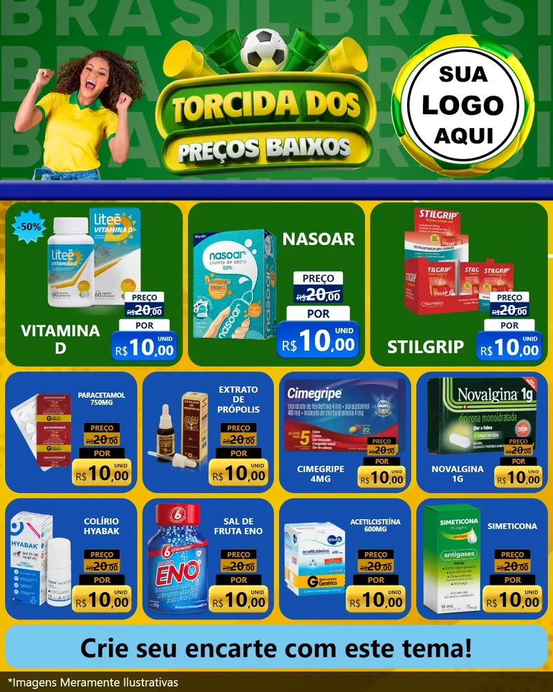 Modelo de Rede Social para Feed Instagram com o tema Torcida dos Preços Baixos para Farmácia