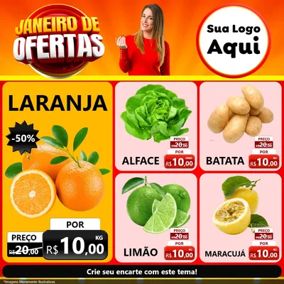 Modelo de Rede Social para Feed Facebook com o tema Janeiro de Ofertas para Hortifrúti