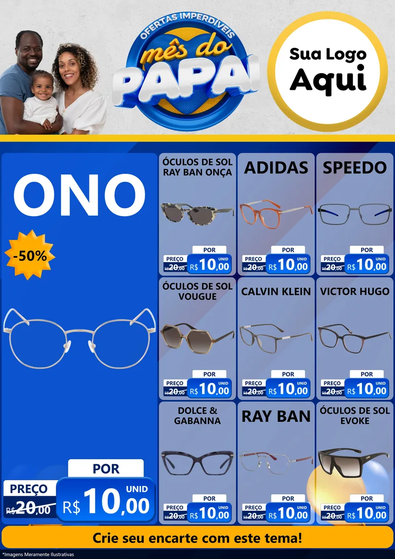 Modelo de Encarte para Encarte A4 Vertical com o tema Ofertas Imperdíveis Mês Do Papai para Óticas