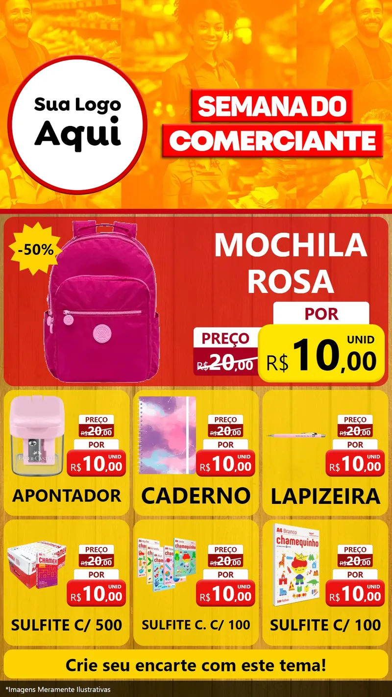 Modelo de Rede Social para Stories com o tema Semana do Comerciante para Papelaria