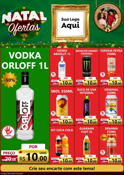 Modelo de Encarte para Encarte A4 Vertical com o tema Natal de Ofertas para Distribuidora de bebidas