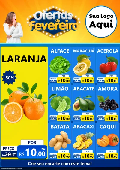 Modelo de Encarte para Encarte A4 Vertical com o tema Ofertas de Fevereiro para Hortifrúti