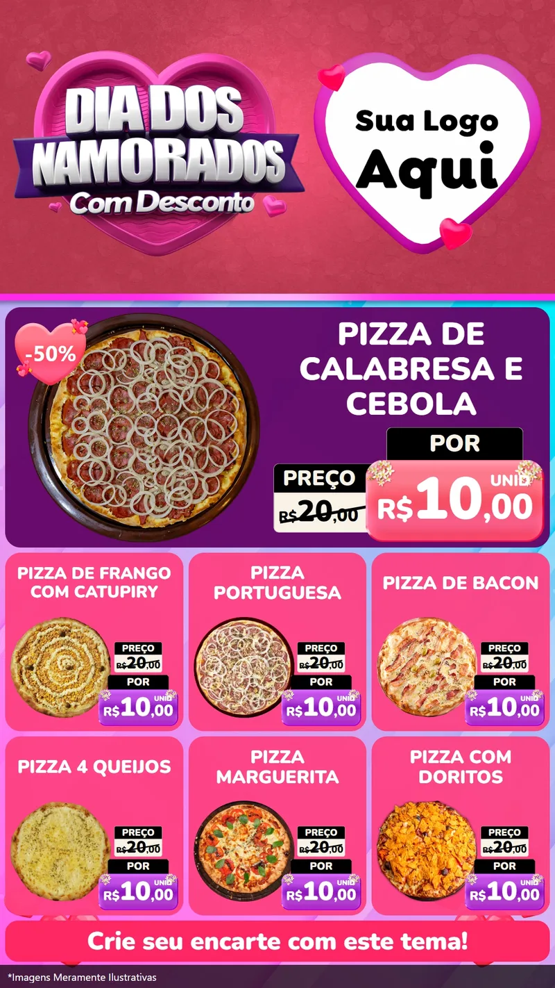 Modelo de Rede Social para Stories com o tema Dia Dos Namorados Com Desconto para Pizzaria