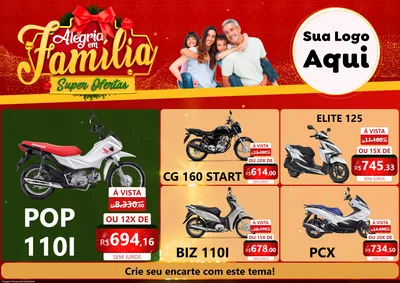 Modelo de Encarte para Encarte A4 Horizontal com o tema Alegria em Família Super Ofertas - Natal para Concessionaria de Motos