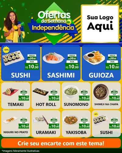 Modelo de Rede Social para Feed Instagram com o tema Ofertas da Semana da Independência para Comida japonesa