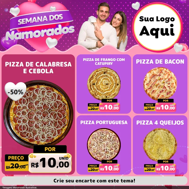 Modelo de Rede Social para Feed Facebook com o tema Semana dos Namorados para Pizzaria