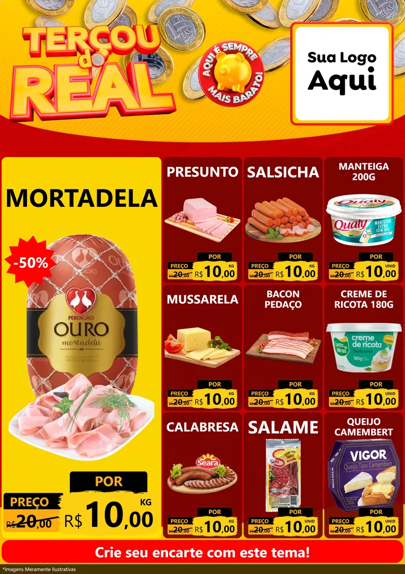 Modelo de Encarte para Encarte A4 Vertical com o tema Terçou do Real para Frios e Laticínios