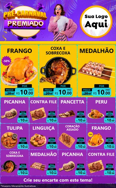 Modelo de Encarte para Encarte Grande com o tema Pré-Carnaval Premiado para Assados
