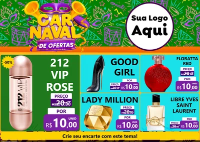 Modelo de Encarte para Encarte A4 Horizontal com o tema Carnaval de Ofertas para Perfumes