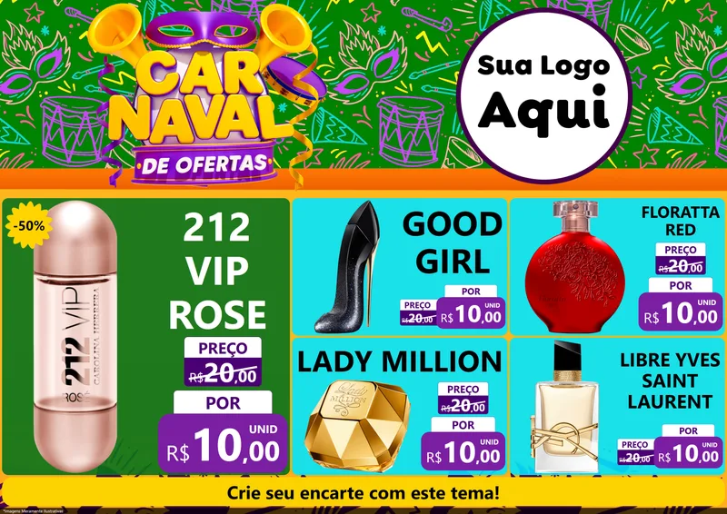 Modelo de Encarte para Encarte A4 Horizontal com o tema Carnaval de Ofertas para Perfumes