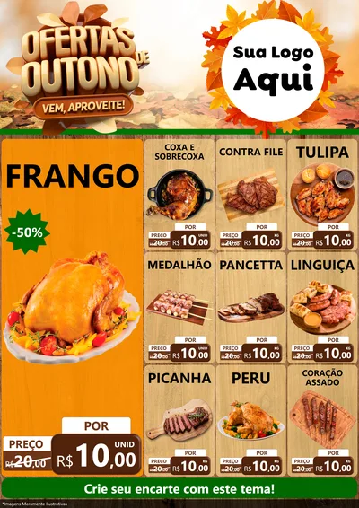Modelo de Encarte para Encarte A4 Vertical com o tema Ofertas de Outono - Vem, Aproveite! para Assados