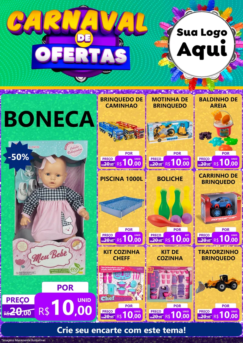 Modelo de Encarte para Encarte A4 Vertical com o tema Carnaval de Ofertas para Brinquedos