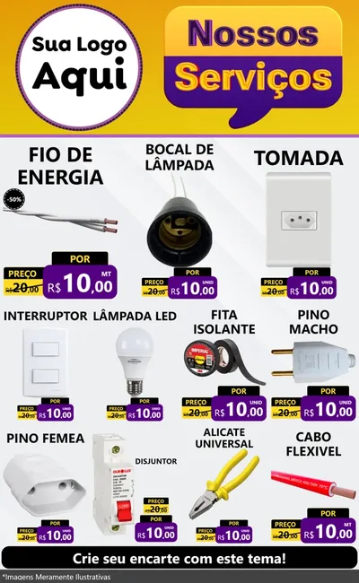 Modelo de Encarte para Encarte Grande com o tema Nossos Serviços para Materiais Elétricos