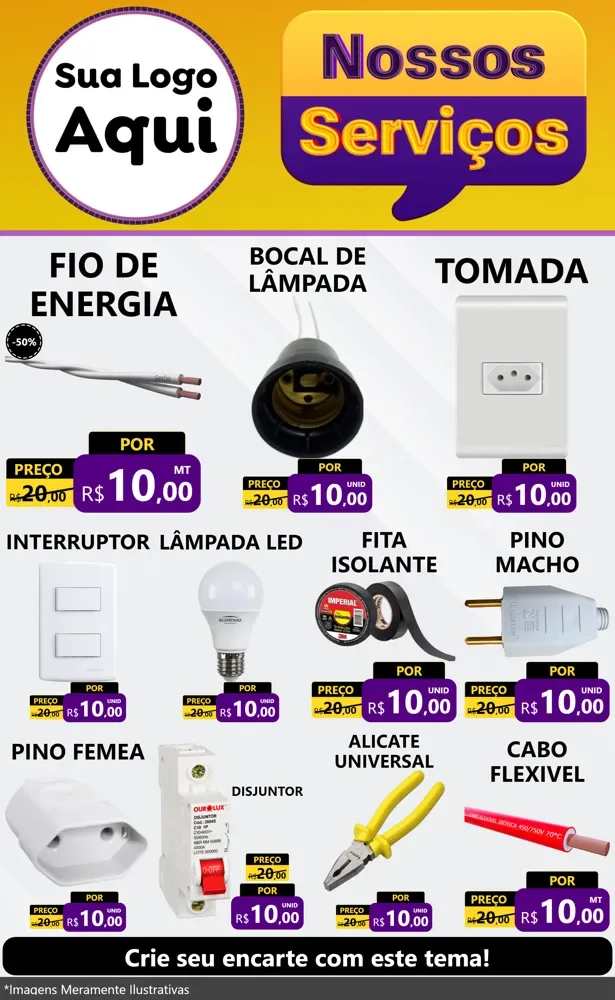 Modelo de Encarte para Encarte Grande com o tema Nossos Serviços para Materiais Elétricos