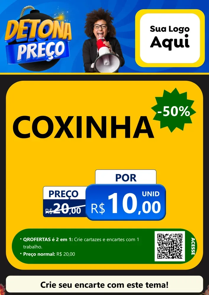 Modelo de Cartaz para Cartaz A4 Vertical com o tema Detona Preços para Salgadaria