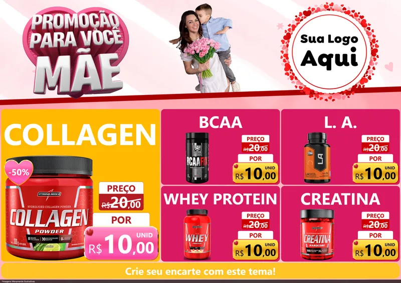 Modelo de Encarte para Encarte A4 Horizontal com o tema Promoção Para Você Mãe para Suplementos alimentares