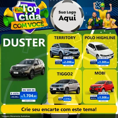 Modelo de Rede Social para Feed Facebook com o tema Na Torcida Com Você - Copa para Concessionaria de Carros