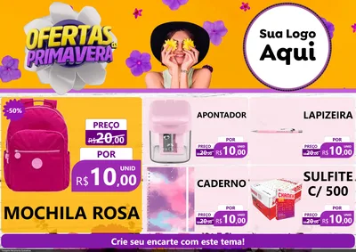 Modelo de Encarte para Encarte A4 Horizontal com o tema Ofertas Da Primavera para Papelaria