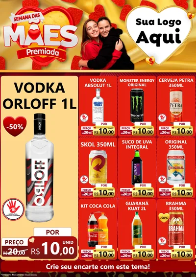 Modelo de Encarte para Encarte A4 Vertical com o tema Semana das Mães Premiada para Distribuidora de bebidas