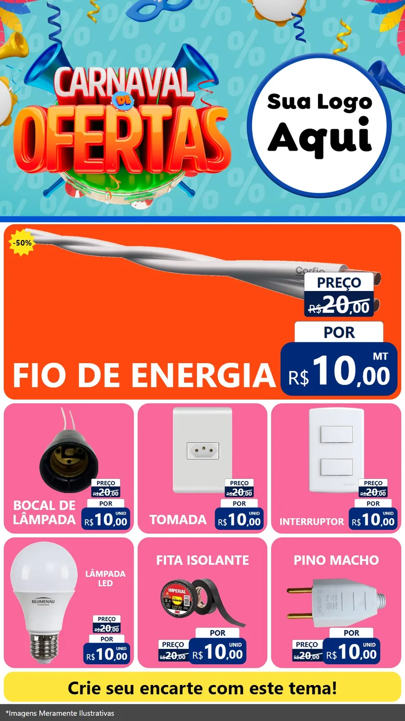 Modelo de Rede Social para Stories com o tema Carnaval de Ofertas para Materiais Elétricos