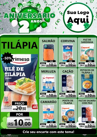 Modelo de Encarte para Encarte A4 Vertical com o tema Promoção de Aniversário - 2 Anos para Peixaria