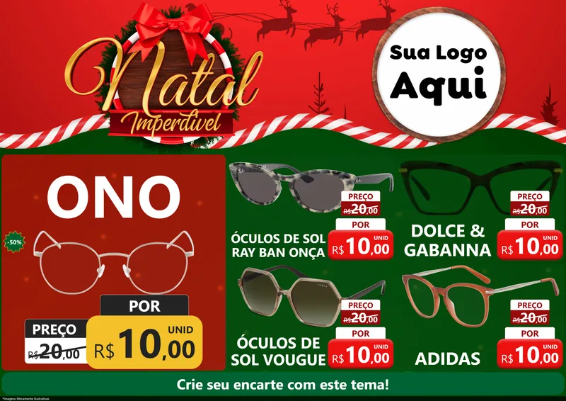 Modelo de Encarte para Encarte A4 Horizontal com o tema Natal Imperdível para Óticas