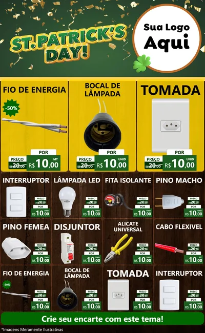 Modelo de Encarte para Encarte Grande com o tema St Patriks Day para Materiais Elétricos