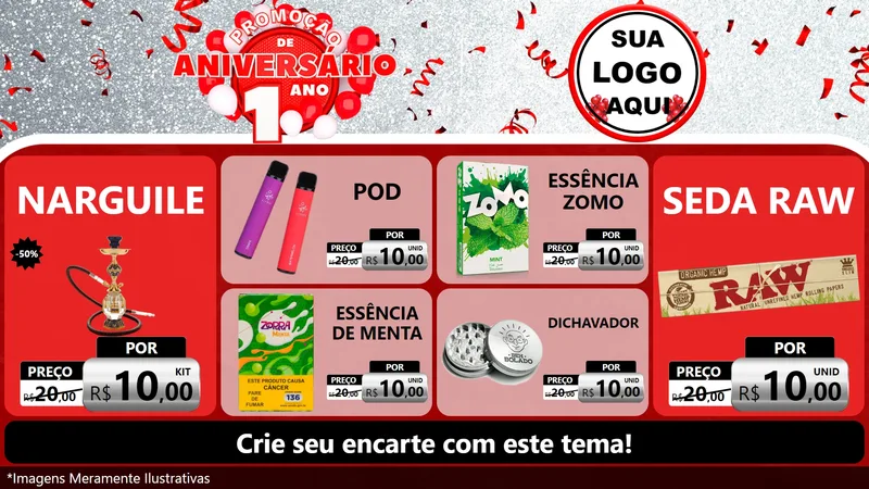Modelo de TV para TV Horizontal com o tema Promoção de Aniversário - 1 Ano para Tabacaria