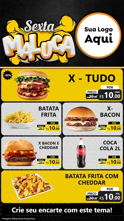 Modelo de TV para TV Vertical com o tema Sexta Maluca para Hamburgueria