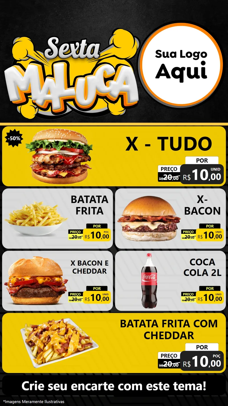 Modelo de TV para TV Vertical com o tema Sexta Maluca para Hamburgueria