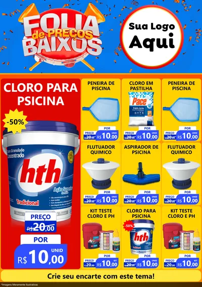 Modelo de Encarte para Encarte A4 Vertical com o tema Folia de Preços Baixos para Produtos para Piscina