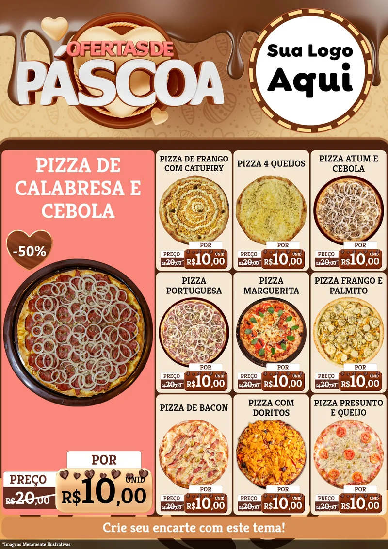 Modelo de Encarte para Encarte A4 Vertical com o tema Ofertas de Páscoa para Pizzaria