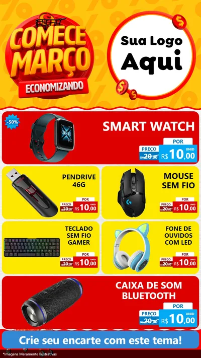 Modelo de TV para TV Vertical com o tema Comece Março Economizando para Informática