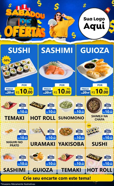Modelo de Encarte para Encarte Grande com o tema Sabadou de Ofertas para Comida japonesa