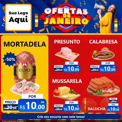 Modelo de Rede Social para Feed Facebook com o tema Ofertas de Janeiro para Frios e Laticínios