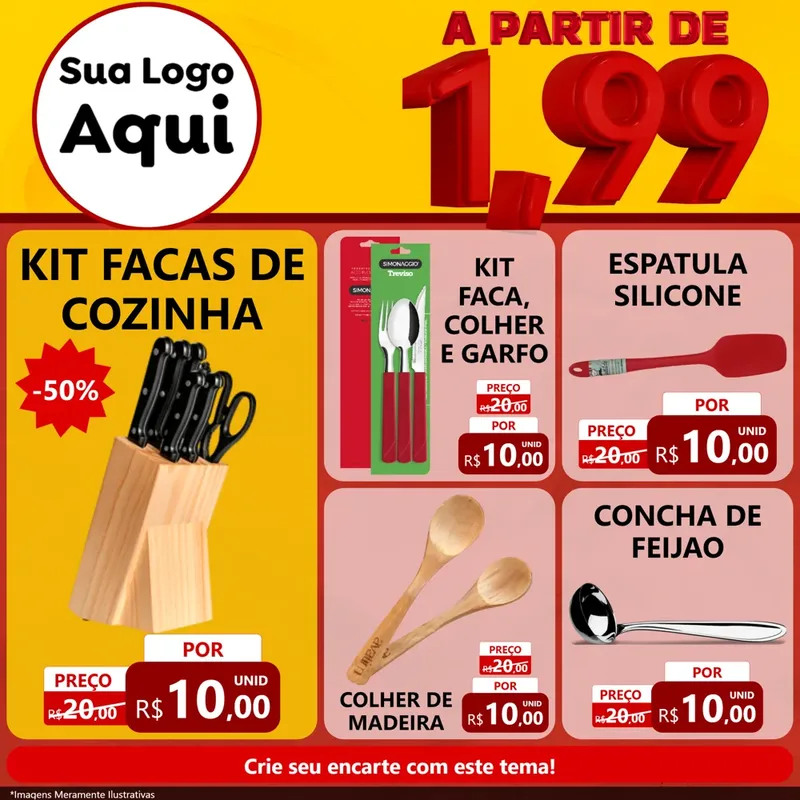Modelo de Rede Social para Feed Facebook com o tema A Partir de Um e Noventa e Nove - 1,99 para Utilidades Domésticas