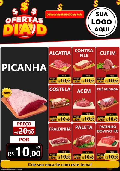 Modelo de Encarte para Encarte A4 Vertical com o tema Ofertas Dia D para Açougue