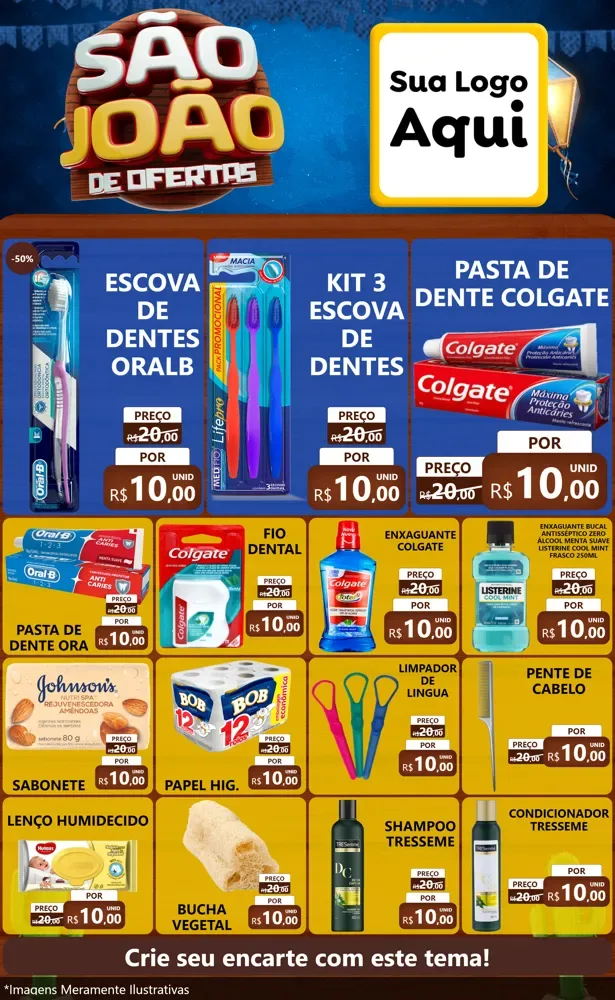 Modelo de Encarte para Encarte Grande com o tema São João Ofertas Imbatíveis! - Junina para Higiene Pessoal