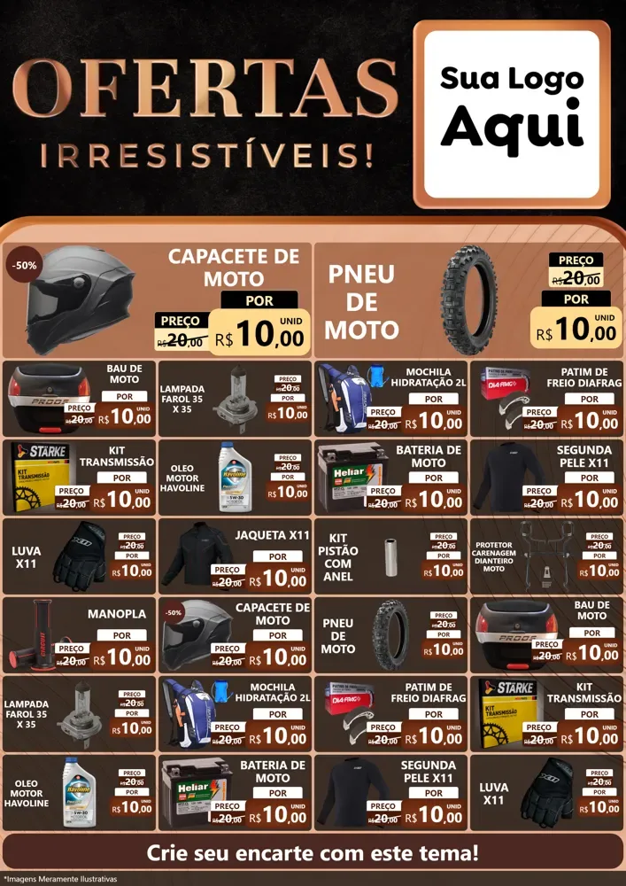 Modelo de Encarte para Encarte A4 Vertical com o tema Ofertas Irresistíveis! para Moto peças