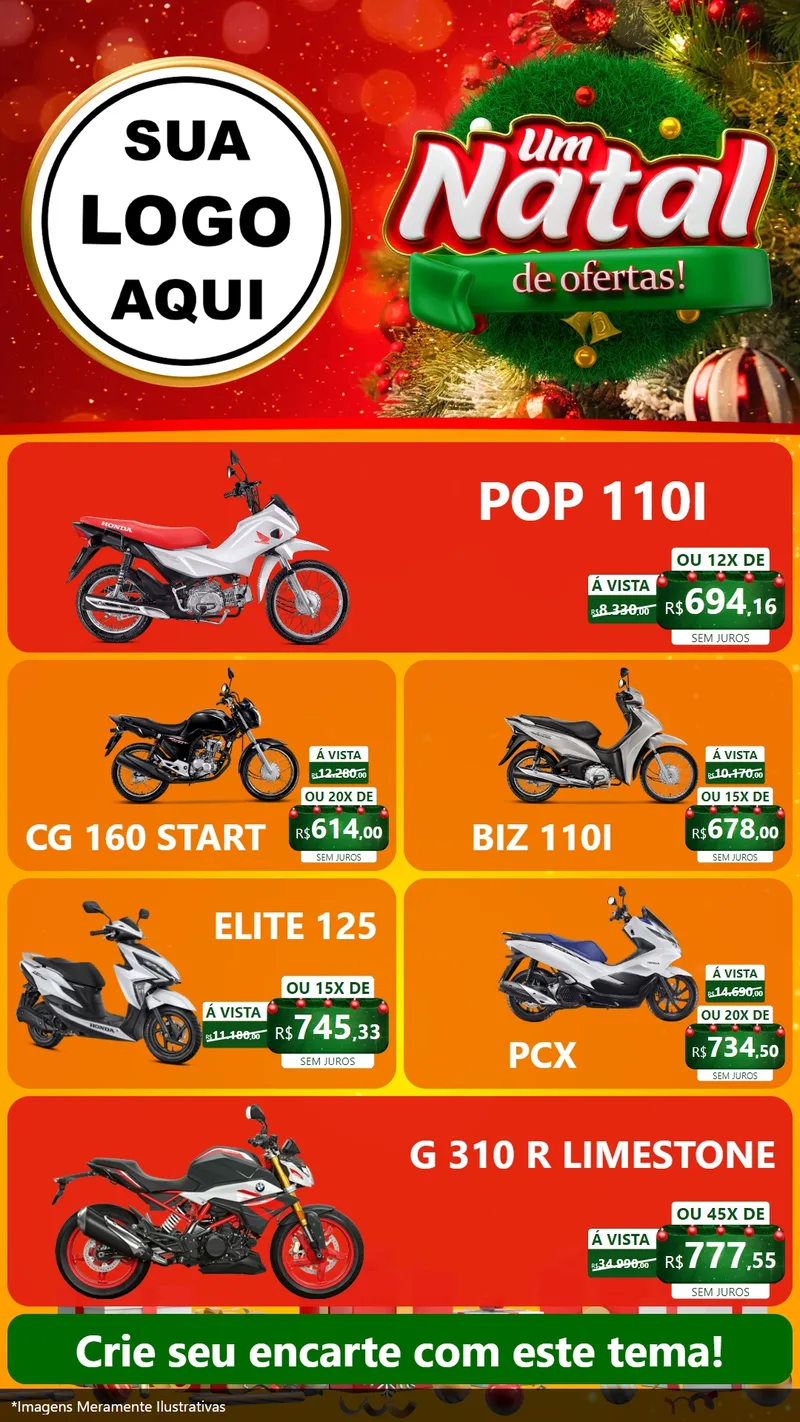 Modelo de TV para TV Vertical com o tema Um Natal de Ofertas para Concessionaria de Motos