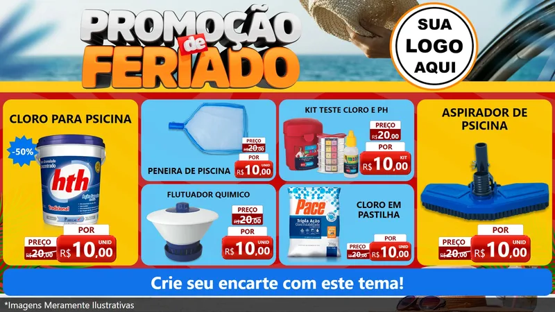 Modelo de TV para TV Horizontal com o tema Promoção de Feriado para Produtos para Piscina