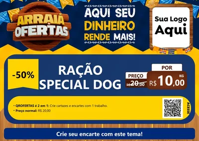 Modelo de Cartaz para Cartaz A4 Horizontal com o tema Arraiá de Ofertas - Junina para Pet Shop