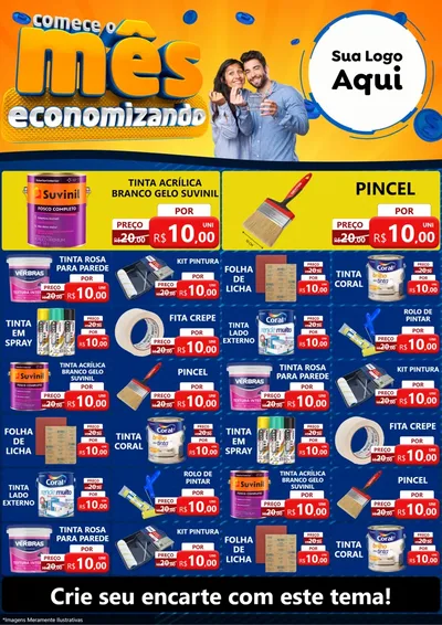 Modelo de Encarte para Encarte A4 Vertical com o tema Comece O Mês Economizando para Tintas e Ferramentas