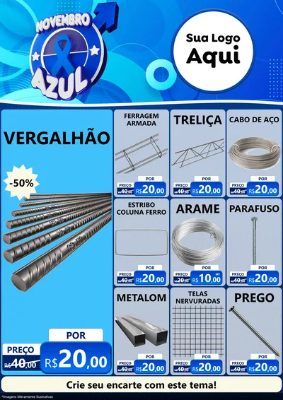 Modelo de Encarte para Encarte A4 Vertical com o tema Novembro Azul para Ferragens